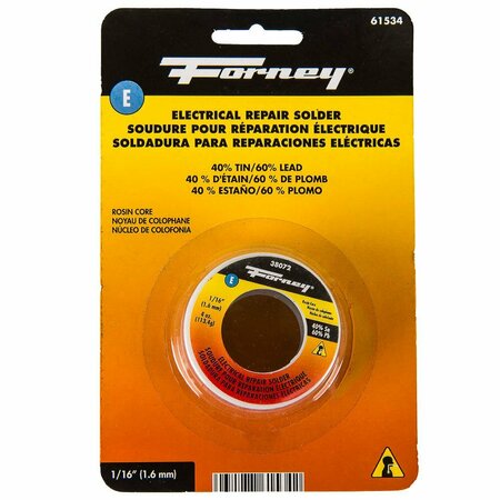 FORNEY Solder, Electrical Repair, Rosin Core, 1/16 in, 4 Ounce 61534